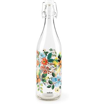 Excelsa Fleurs Frida waterfles, 1 liter, glas, met afdichting Excelsa Fleurs Frida waterfles, 1 liter, glas, met afdichting