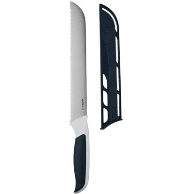 Zyliss Comfortabel broodmes, 20,5 cm, Japans roestvrij staal, gekartelde rand, antislip handgreep, inclusief veiligheidsdeksel, zwart/wit, professioneel keukenmes, pas Zyliss Comfortabel broodmes, 20,5 cm, Japans roestvrij staal, gekartelde rand, antislip handgreep, inclusief veiligheidsdeksel, zwart/wit, professioneel keukenmes, pas