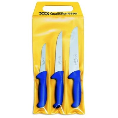 F.Dick F. DICK ErgoGrip 8255300 uitbeenmes, 3 stuks, 13 cm, mes 18 cm, blokmes 21 cm, HRC 56° blauw F.Dick F. DICK ErgoGrip 8255300 uitbeenmes, 3 stuks, 13 cm, mes 18 cm, blokmes 21 cm, HRC 56° blauw