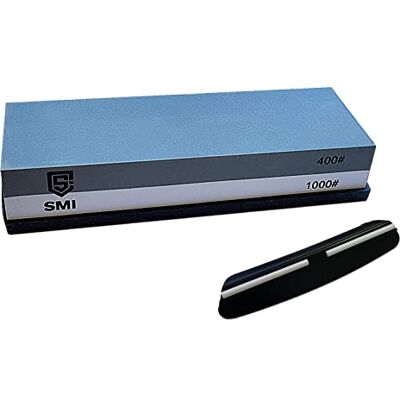 SMI Slijpsteen korrel 400/1000, whetstone slijpsteen, messenslijper, dubbelzijdige slijpsteen met antislip siliconen basis en hoekgeleiding SMI Slijpsteen korrel 400/1000, whetstone slijpsteen, messenslijper, dubbelzijdige slijpsteen met antislip siliconen basis en hoekgeleiding