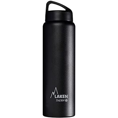 LAKEN Thermo Classic Thermofles, 1 liter, roestvrijstalen thermosfles, thermosfles, brede opening, zwart LAKEN Thermo Classic Thermofles, 1 liter, roestvrijstalen thermosfles, thermosfles, brede opening, zwart