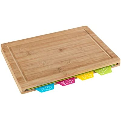 WENKO Bella snijplank, keukenplank, snijplank met sapgroef en 4 afzonderlijk afneembare snijmatten, bamboe, 32,5 x 2,3 x 22,5 cm, bruin WENKO Bella snijplank, keukenplank, snijplank met sapgroef en 4 afzonderlijk afneembare snijmatten, bamboe, 32,5 x 2,3 x 22,5 cm, bruin