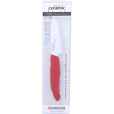 Kyocera keramisch mes, schilmes, 7,5 cm lemmet, zirkonia keramisch mes, handgeslepen, extreem scherp, vaatwasmachinebestendig, rood handvat, FK-075 WH-RD Kyocera keramisch mes, schilmes, 7,5 cm lemmet, zirkonia keramisch mes, handgeslepen, extreem scherp, vaatwasmachinebestendig, rood handvat, FK-075 WH-RD