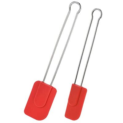 Westmark 2 x keukenspatel en pasta met siliconen kop, lengte 22,5 cm/28,5 cm, siliconen/roestvrij staal, siliconen, rood/zilver, 154622E7 Westmark 2 x keukenspatel en pasta met siliconen kop, lengte 22,5 cm/28,5 cm, siliconen/roestvrij staal, siliconen, rood/zilver, 154622E7