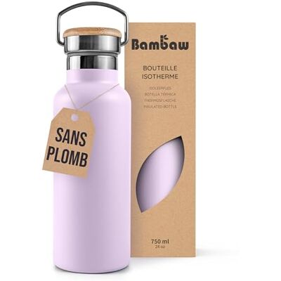 Bambaw Thermosfles, 750 ml, paars, roestvrijstalen fles, thermosfles, paars, met brede opening, geschikt voor theeballen, roestbestendig, ideaal voor sport (lichtpaars) Bambaw Thermosfles, 750 ml, paars, roestvrijstalen fles, thermosfles, paars, met brede opening, geschikt voor theeballen, roestbestendig, ideaal voor sport (lichtpaars)