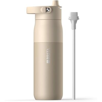 Brita LARQ Essential Thermosfles, beige, 680 ml, roestvrij staal, met geïntegreerd rietje, dubbelwandig geïsoleerd, houdt water 24 uur koud, afneembare soft-touch handgreep Brita LARQ Essential Thermosfles, beige, 680 ml, roestvrij staal, met geïntegreerd rietje, dubbelwandig geïsoleerd, houdt water 24 uur koud, afneembare soft-touch handgreep