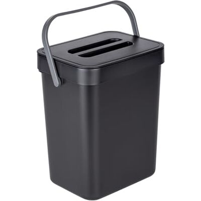 WENKO Prullenbak met handgreep Tago, afvalbak met inhoud van 5 liter, compacte zwarte prullenbak, te bevestigen zonder boren, incl. deurbevestigingsmogelijkheid Static-Loc®, 21 × 24,5 × 17 cm WENKO Prullenbak met handgreep Tago, afvalbak met inhoud van 5 liter, compacte zwarte prullenbak, te bevestigen zonder boren, incl. deurbevestigingsmogelijkheid Static-Loc®, 21 × 24,5 × 17 cm