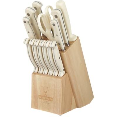KASANOVA Houten blok met 11 messen, schaar en slijper, keukenmessenblok, complete set voor de keuken KASANOVA Houten blok met 11 messen, schaar en slijper, keukenmessenblok, complete set voor de keuken