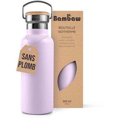 Bambaw Thermosfles, 500 ml, metalen fles, 500 ml, dubbelwandig, van hoogwaardig roestvrij staal, met gemakkelijk te dragen handgreep, past in bekerhouder (lichtpaars) Bambaw Thermosfles, 500 ml, metalen fles, 500 ml, dubbelwandig, van hoogwaardig roestvrij staal, met gemakkelijk te dragen handgreep, past in bekerhouder (lichtpaars)