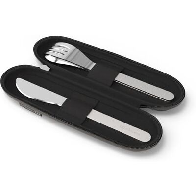 monbento MB Slim Nest Trio zwart bestek Lunchbox bestek met etui Ideaal voor dineren op kantoor/picknick Vork, lepel, herbruikbaar mes van roestvrij staal monbento MB Slim Nest Trio zwart bestek Lunchbox bestek met etui Ideaal voor dineren op kantoor/picknick Vork, lepel, herbruikbaar mes van roestvrij staal