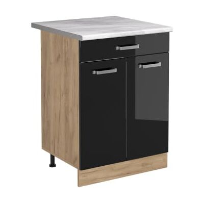 Vicco Meuble bas de cuisine "R-Line", Noir Haute brillance/Chêne doré 60 cm Vicco Meuble bas de cuisine "R-Line", Noir Haute brillance/Chêne doré 60 cm