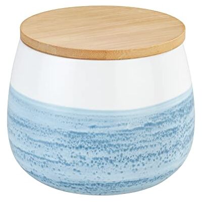 WENKO Opbergdoos Mala 0,7 l van hoogwaardig wit keramiek met blauwe aquareldecoratie, deksel van FSC-gecertificeerd bamboe met siliconen ring voor luchtdichte opslag Ø 13 x 10,5 cm WENKO Opbergdoos Mala 0,7 l van hoogwaardig wit keramiek met blauwe aquareldecoratie, deksel van FSC-gecertificeerd bamboe met siliconen ring voor luchtdichte opslag Ø 13 x 10,5 cm
