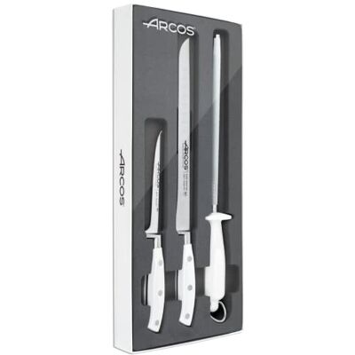 Arcos Serie Riviera Blanc 3-delige set met uitbenen, ham en geweer, roestvrij staal, wit, 50 x 20 x 5 cm Arcos Serie Riviera Blanc 3-delige set met uitbenen, ham en geweer, roestvrij staal, wit, 50 x 20 x 5 cm