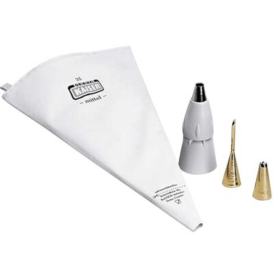 Kaiser Inspiration Set van 5 herbruikbare spuitzakken met spuitmonden, adapter, 3 spuitmonden, kookbestendig, snijhulplijn Kaiser Inspiration Set van 5 herbruikbare spuitzakken met spuitmonden, adapter, 3 spuitmonden, kookbestendig, snijhulplijn