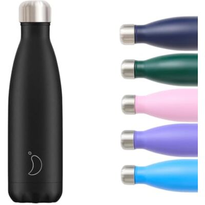 Chilly's Waterfles van roestvrij staal, herbruikbaar, lekvrij, zweetvrij, zwart, 500 ml Chilly's Waterfles van roestvrij staal, herbruikbaar, lekvrij, zweetvrij, zwart, 500 ml