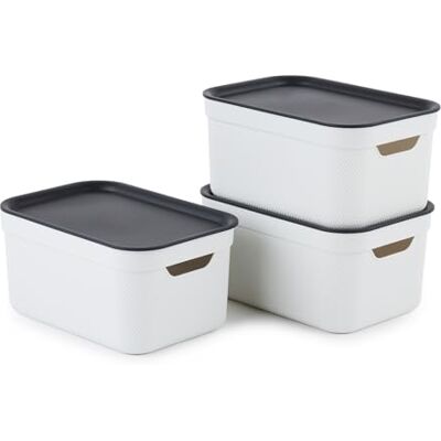 Rotho Jive Dekobox Set van 3 5l voorraaddozen met deksel, Kunststof (gerecycled PP), wit/antraciet, 3x5l (26,5 x 18,5 x 13,2 cm) Rotho Jive Dekobox Set van 3 5l voorraaddozen met deksel, Kunststof (gerecycled PP), wit/antraciet, 3x5l (26,5 x 18,5 x 13,2 cm)