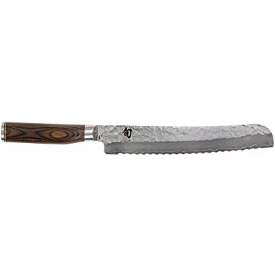 Kai Shun Premier Tim Mälzer Japans broodmes, 23 cm, VG-Max 61 HRC, gepolijst damaststaal, 32 lagen, middenbruin pakkahout, gehamerde afwerking, gemaakt in Japan Kai Shun Premier Tim Mälzer Japans broodmes, 23 cm, VG-Max 61 HRC, gepolijst damaststaal, 32 lagen, middenbruin pakkahout, gehamerde afwerking, gemaakt in Japan