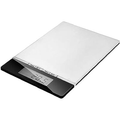 Venga! VG EKS 3000 Digitale keukenweegschaal, hoge precisie, weegt tot 5 kg in stappen van 1 g, roestvrijstalen deksel, met kamertemperatuursensor en klok, zwart/staal Venga! VG EKS 3000 Digitale keukenweegschaal, hoge precisie, weegt tot 5 kg in stappen van 1 g, roestvrijstalen deksel, met kamertemperatuursensor en klok, zwart/staal