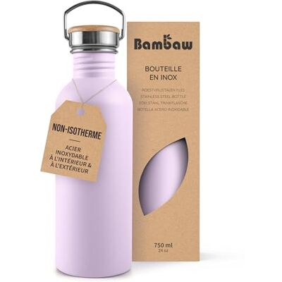 Bambaw 750 ml roestvrijstalen waterfles, paars, niet-geïsoleerd, metalen waterfles, BPA-vrij, lekvrij, herbruikbaar, lavendelmist Bambaw 750 ml roestvrijstalen waterfles, paars, niet-geïsoleerd, metalen waterfles, BPA-vrij, lekvrij, herbruikbaar, lavendelmist