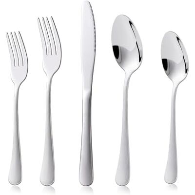KitchenBoss Bestekset voor keukengerei: tafelservies voor 4 personen, bestekset van roestvrij staal, 20-delig, zilver, vaatwasmachinebestendig, mes, lepel, vork KitchenBoss Bestekset voor keukengerei: tafelservies voor 4 personen, bestekset van roestvrij staal, 20-delig, zilver, vaatwasmachinebestendig, mes, lepel, vork