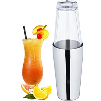 Relaxdays Boston 2-delige cocktailshaker, 400 en 600 ml, roestvrij staal en glas, professioneel, zilver/transparant, 28,5 x 8,7 x 8,7 cm Relaxdays Boston 2-delige cocktailshaker, 400 en 600 ml, roestvrij staal en glas, professioneel, zilver/transparant, 28,5 x 8,7 x 8,7 cm