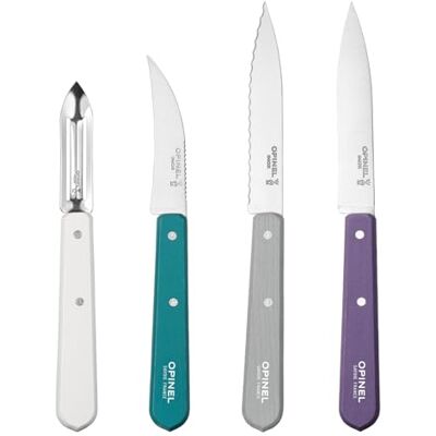 OPINEL Essentials 254376 keukenmessenset van roestvrij staal, 19,5 x 2 x 1 cm, paars/zilver/turquoise/wit, 4 stuks OPINEL Essentials 254376 keukenmessenset van roestvrij staal, 19,5 x 2 x 1 cm, paars/zilver/turquoise/wit, 4 stuks