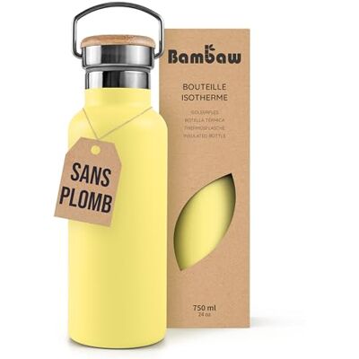 Bambaw Metalen waterfles, 750 ml, thermosfles, 750 ml, elegant, dubbelwandig, waterdicht en duurzaam, houdt dranken 24 uur koud en 12 uur warm (keizerlijk geel) Bambaw Metalen waterfles, 750 ml, thermosfles, 750 ml, elegant, dubbelwandig, waterdicht en duurzaam, houdt dranken 24 uur koud en 12 uur warm (keizerlijk geel)