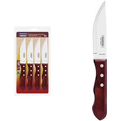 Tramontina Set van 4 grote professionele steakmessen van rood rustiek hout perfect voor grote, sappige steaks en barbecues Tramontina Set van 4 grote professionele steakmessen van rood rustiek hout perfect voor grote, sappige steaks en barbecues