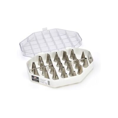DE BUYER Set van 26 speciale roestvrijstalen spuitmonden 19,2 x 14 cm Roestvrij staal van professionele kwaliteit, naadloos voor perfecte hygiëne, geschikt voor banketzakken DE BUYER Set van 26 speciale roestvrijstalen spuitmonden 19,2 x 14 cm Roestvrij staal van professionele kwaliteit, naadloos voor perfecte hygiëne, geschikt voor banketzakken