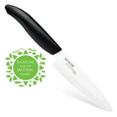 Kyocera keramisch universeel mes, handvat van meer dan 60% organisch kunststof op suikerriet, lemmet 11 cm, lemmet van zirkoon, handgeslepen, FK-110 WH-BK NATURE Kyocera keramisch universeel mes, handvat van meer dan 60% organisch kunststof op suikerriet, lemmet 11 cm, lemmet van zirkoon, handgeslepen, FK-110 WH-BK NATURE