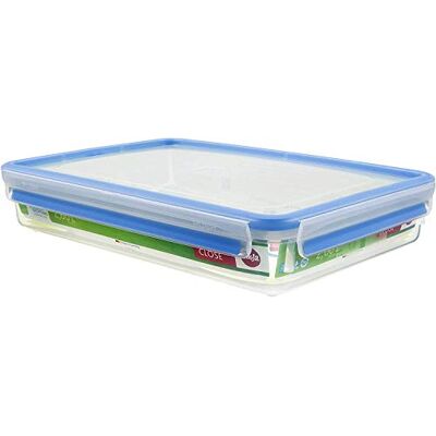 Emsa 508545, rechthoekige vershouddoos met deksel, 2,6 l, transparant/blauw, clip & close Emsa 508545, rechthoekige vershouddoos met deksel, 2,6 l, transparant/blauw, clip & close