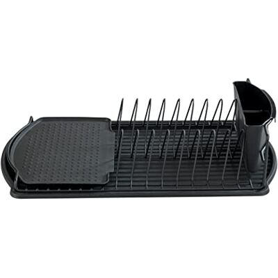 WENKO Basic afdruiprek, afdruiprek voor servies, ideaal voor plaatsing in de buurt van de gootsteen, van gepoedercoat metaal en kunststof, 47,5 x 11 x 26,5 cm, zwart, WENKO Basic afdruiprek, afdruiprek voor servies, ideaal voor plaatsing in de buurt van de gootsteen, van gepoedercoat metaal en kunststof, 47,5 x 11 x 26,5 cm, zwart,
