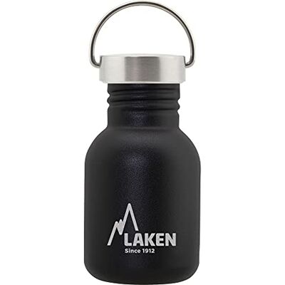 LAKEN Uniseks zeer robuuste roestvrijstalen fles voor volwassenen 0,35 l zwart met vintage sluiting 0,35 l LAKEN Uniseks zeer robuuste roestvrijstalen fles voor volwassenen 0,35 l zwart met vintage sluiting 0,35 l