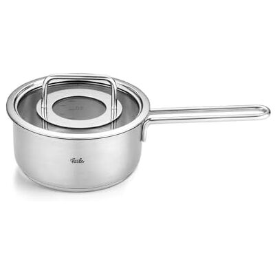 Fissler Pure Collection Roestvrijstalen steelpan (Ø 16 cm, 1,4 l) met glazen deksel, binnenschaal, inductie, zilver Fissler Pure Collection Roestvrijstalen steelpan (Ø 16 cm, 1,4 l) met glazen deksel, binnenschaal, inductie, zilver