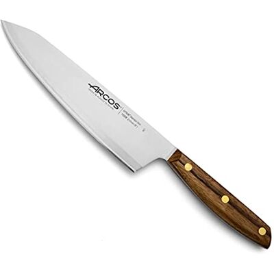 Arcos Professioneel koksmes 8 inch van roestvrij staal, voor het koken, handvat van 100% natuurlijk Fsc Ovengkol-hout en lemmet van 210 mm, serie Nordika, kleur bruin, Arcos Professioneel koksmes 8 inch van roestvrij staal, voor het koken, handvat van 100% natuurlijk Fsc Ovengkol-hout en lemmet van 210 mm, serie Nordika, kleur bruin,