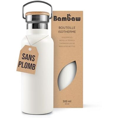 Bambaw Metalen drinkfles, 500 ml, 500 ml, hoogwaardige roestvrijstalen thermosfles, voor warme of koude dranken, waterdicht, elegant en ideaal voor sport (fleece wit) Bambaw Metalen drinkfles, 500 ml, 500 ml, hoogwaardige roestvrijstalen thermosfles, voor warme of koude dranken, waterdicht, elegant en ideaal voor sport (fleece wit)