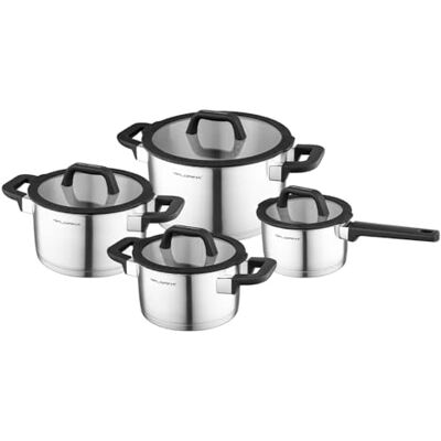Florina CHEF 8-delige set van roestvrij staal, potten met multifunctioneel deksel, maatbeker, 5-laagse bodem, ideaal voor inductiekookplaten, gasfornuizen, elektrische fornuizen Florina CHEF 8-delige set van roestvrij staal, potten met multifunctioneel deksel, maatbeker, 5-laagse bodem, ideaal voor inductiekookplaten, gasfornuizen, elektrische fornuizen