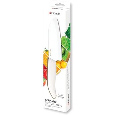 Kyocera keramisch mes, Santoku mes, 14 cm lemmet, zirkonia keramisch mes, handgeslepen, extreem scherp, vaatwasmachinebestendig, wit handvat, FK-140 WH-WH Kyocera keramisch mes, Santoku mes, 14 cm lemmet, zirkonia keramisch mes, handgeslepen, extreem scherp, vaatwasmachinebestendig, wit handvat, FK-140 WH-WH