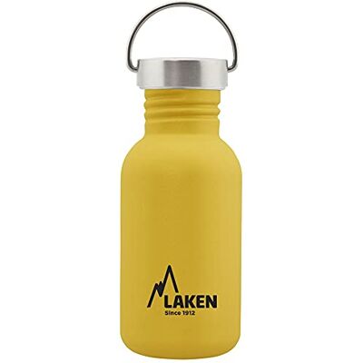 LAKEN Basic roestvrijstalen fles met schroefsluiting en brede opening 0,5 liter geel LAKEN Basic roestvrijstalen fles met schroefsluiting en brede opening 0,5 liter geel