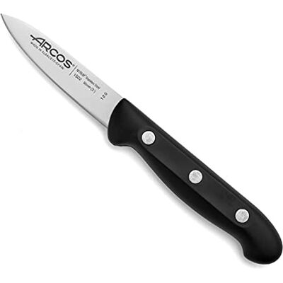 Arcos Kantoormes van roestvrij staal voor het schillen van groenten en fruit, ergonomische handgreep van polyoxymethyleen, 80 mm lemmet, kleur zwart, serie Maitre Arcos Kantoormes van roestvrij staal voor het schillen van groenten en fruit, ergonomische handgreep van polyoxymethyleen, 80 mm lemmet, kleur zwart, serie Maitre