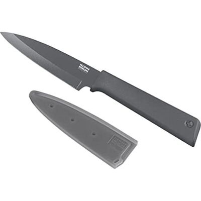 KUHN RIKON COLORI+ Pantsermes, recht lemmet met lemmetbescherming, anti-aanbaklaag, roestvrij staal, 19,5 cm, grijs, roestvrij staal KUHN RIKON COLORI+ Pantsermes, recht lemmet met lemmetbescherming, anti-aanbaklaag, roestvrij staal, 19,5 cm, grijs, roestvrij staal