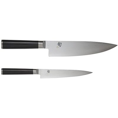 Shun KAI Classic Set van 2 Japanse messen Chef 20 cm + Utility 15 cm Damascus 32 lagen VG MAX Core 61 (±1) HRC Pakkahout Shun KAI Classic Set van 2 Japanse messen Chef 20 cm + Utility 15 cm Damascus 32 lagen VG MAX Core 61 (±1) HRC Pakkahout