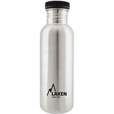 LAKEN Roestvrijstalen fles met zwarte schroefdop en brede mond, 750 ml, staal LAKEN Roestvrijstalen fles met zwarte schroefdop en brede mond, 750 ml, staal