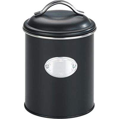 WENKO 54067100 Opbergdoos Nero, 1 liter, vershouddoos voor luchtdichte opslag van levensmiddelen, waterdicht, van gelakt metaal met applicatie, retro design, Ø 11,5 x 16,5 cm, zwart WENKO 54067100 Opbergdoos Nero, 1 liter, vershouddoos voor luchtdichte opslag van levensmiddelen, waterdicht, van gelakt metaal met applicatie, retro design, Ø 11,5 x 16,5 cm, zwart