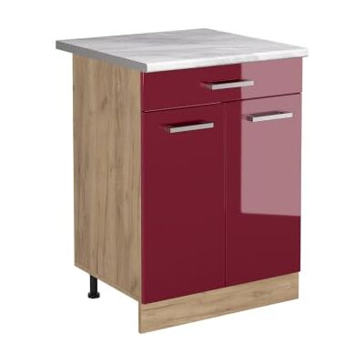 Vicco Meuble bas de cuisine "R-Line", Rouge brillant/Chêne doré 60 cm Vicco Meuble bas de cuisine "R-Line", Rouge brillant/Chêne doré 60 cm