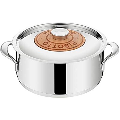 Lagostina Emotion Risotto deksel met kerseninzetstuk Ø 24 cm, inductie- en gaspan van roestvrij staal 18/10 en hout, met drielaagse lagotherm bodem en brede gelaste handgrepen Lagostina Emotion Risotto deksel met kerseninzetstuk Ø 24 cm, inductie- en gaspan van roestvrij staal 18/10 en hout, met drielaagse lagotherm bodem en brede gelaste handgrepen