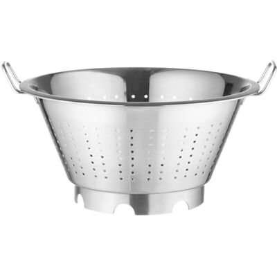 HENDI Keukenvergiet, afdruiprek, zeef voor het koken en wassen van pasta, noedels, fruit, groenten, salades, rond, geperforeerd, met bodem en 2 handgrepen, Ø 415 x (H) 210 mm, roestvrij staal HENDI Keukenvergiet, afdruiprek, zeef voor het koken en wassen van pasta, noedels, fruit, groenten, salades, rond, geperforeerd, met bodem en 2 handgrepen, Ø 415 x (H) 210 mm, roestvrij staal
