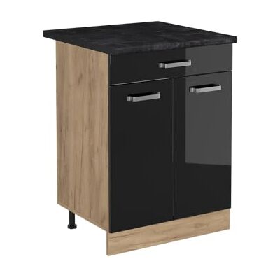 Vicco Meuble bas de cuisine "R-Line", Noir Haute brillance/Chêne doré 60 cm Vicco Meuble bas de cuisine "R-Line", Noir Haute brillance/Chêne doré 60 cm