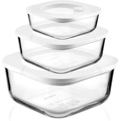 Guzzini Kitchen Active Design, STORE&MORE GLASS Set van 3 luchtdichte glazen containers voor koelkast/vriezer/magnetron transparant, 19,5 x 19,5 x h 9,3 cm 410/965/1900 cc 11330311 Guzzini Kitchen Active Design, STORE&MORE GLASS Set van 3 luchtdichte glazen containers voor koelkast/vriezer/magnetron transparant, 19,5 x 19,5 x h 9,3 cm 410/965/1900 cc 11330311