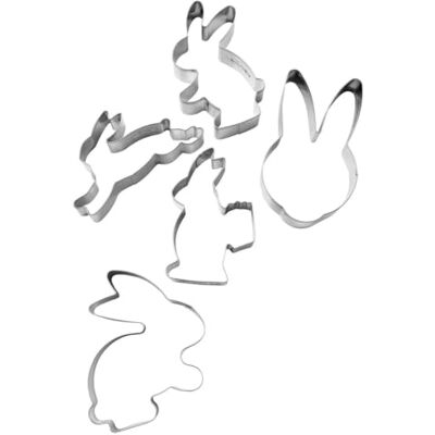 Zenker 5 stuks uitsteekvormpjes in de vorm van een paashaas, uitsteekvormen voor koekjes en fondant, hoogwaardige uitsteekvormen van roestvrij staal, kleur: zilver Zenker 5 stuks uitsteekvormpjes in de vorm van een paashaas, uitsteekvormen voor koekjes en fondant, hoogwaardige uitsteekvormen van roestvrij staal, kleur: zilver